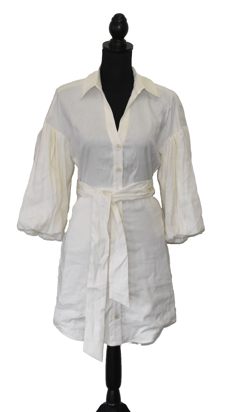 A8 Auth VERONICA BEARD Ivory Linen Blend Balloon Sleeves Samy Shirt Dress Size 0